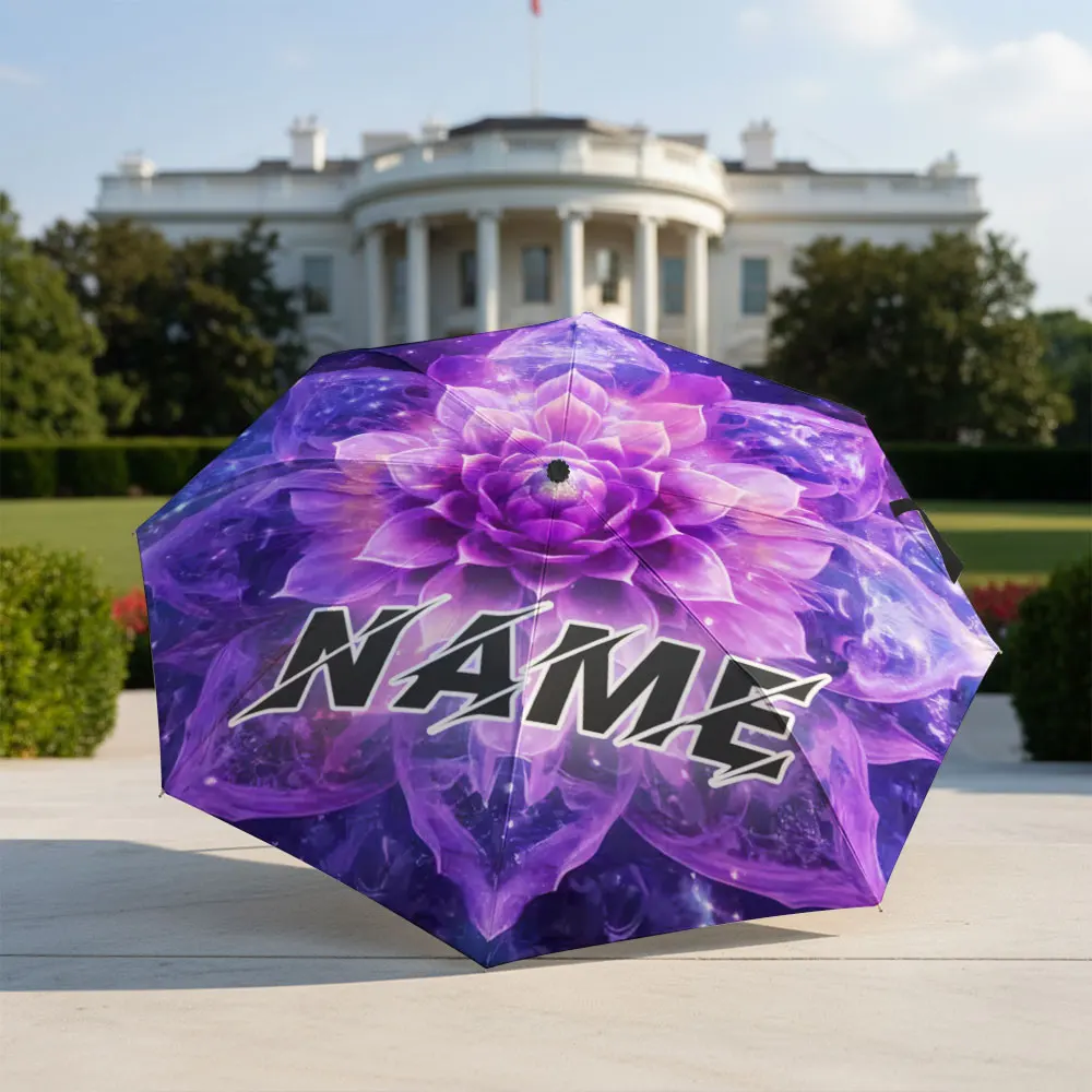 Custom Name umbrella, Mystical Purple Lotus Galaxy Umbrella Design Fashion Folding Umbrella for Daily Use, Christmas Gift
