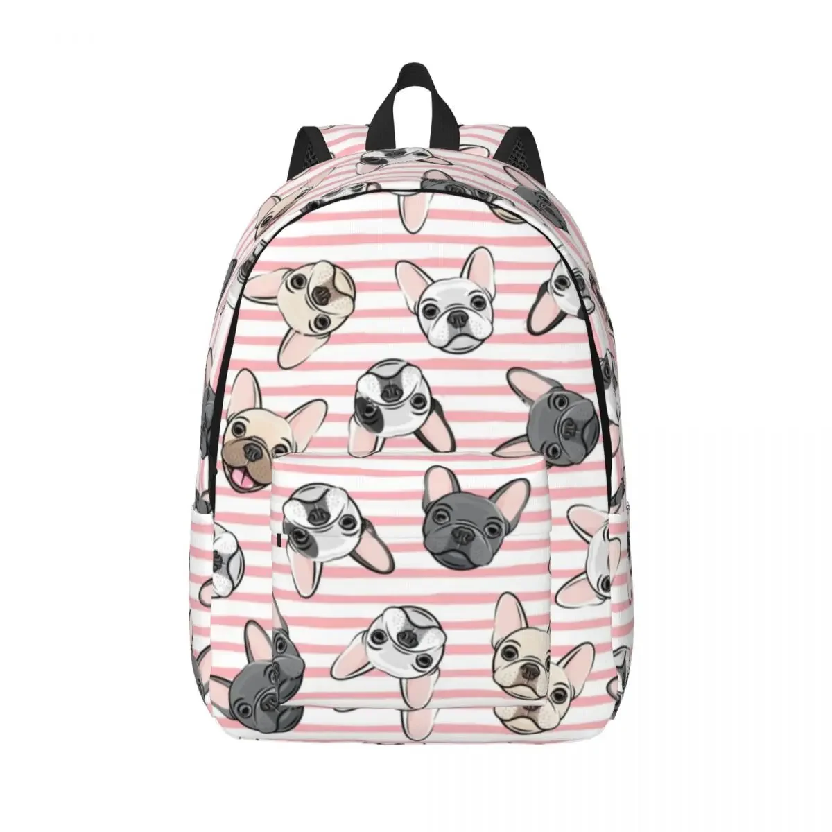 

All The Frenchies Pink Stripes Cute French Bulldog Dog for Men Women Student School Bookbag Daypack Elementary High College