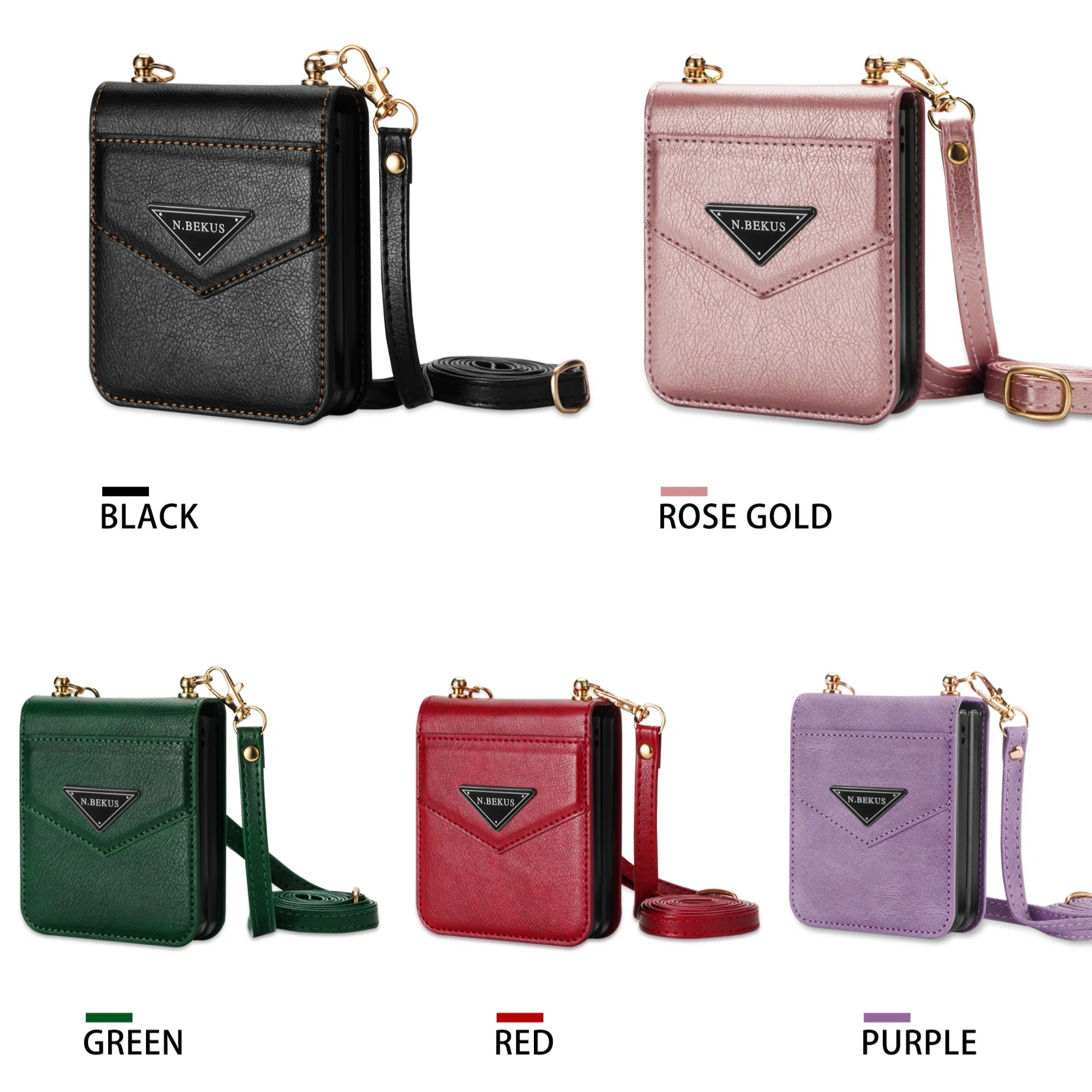 Applicable for Samsung Z-Flip 6, Flip 5, Flip 4 folding clamshell phone cases with hanging straps. Pure color phone cases.