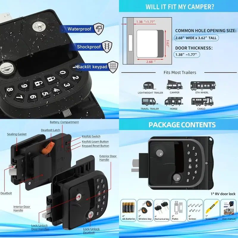 2026 Heavy Zinc Alloy RV Keyless Entry Door Lock with Deadbolt Keypad and Fob Door Handle for Caravan Travel Trailer