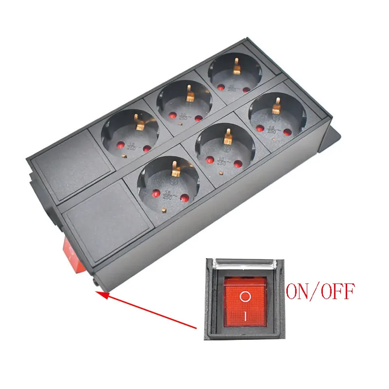 Aluminum alloy shell PDU high-power power board EU dual row socket C14 port 4-22AC with double break switch