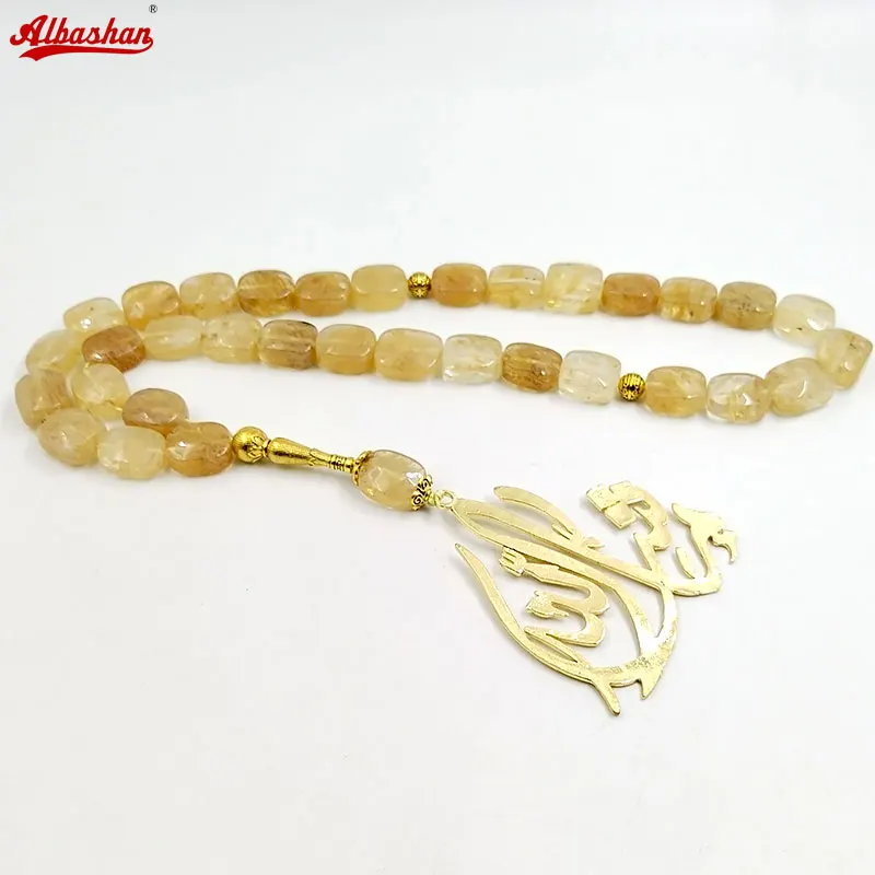 

Tasbih Citrine stone Islamic Gold pendant misbaha MUSLIM 33 Rosary beads bracelet arabic fashion Gift eid ramadan accessories