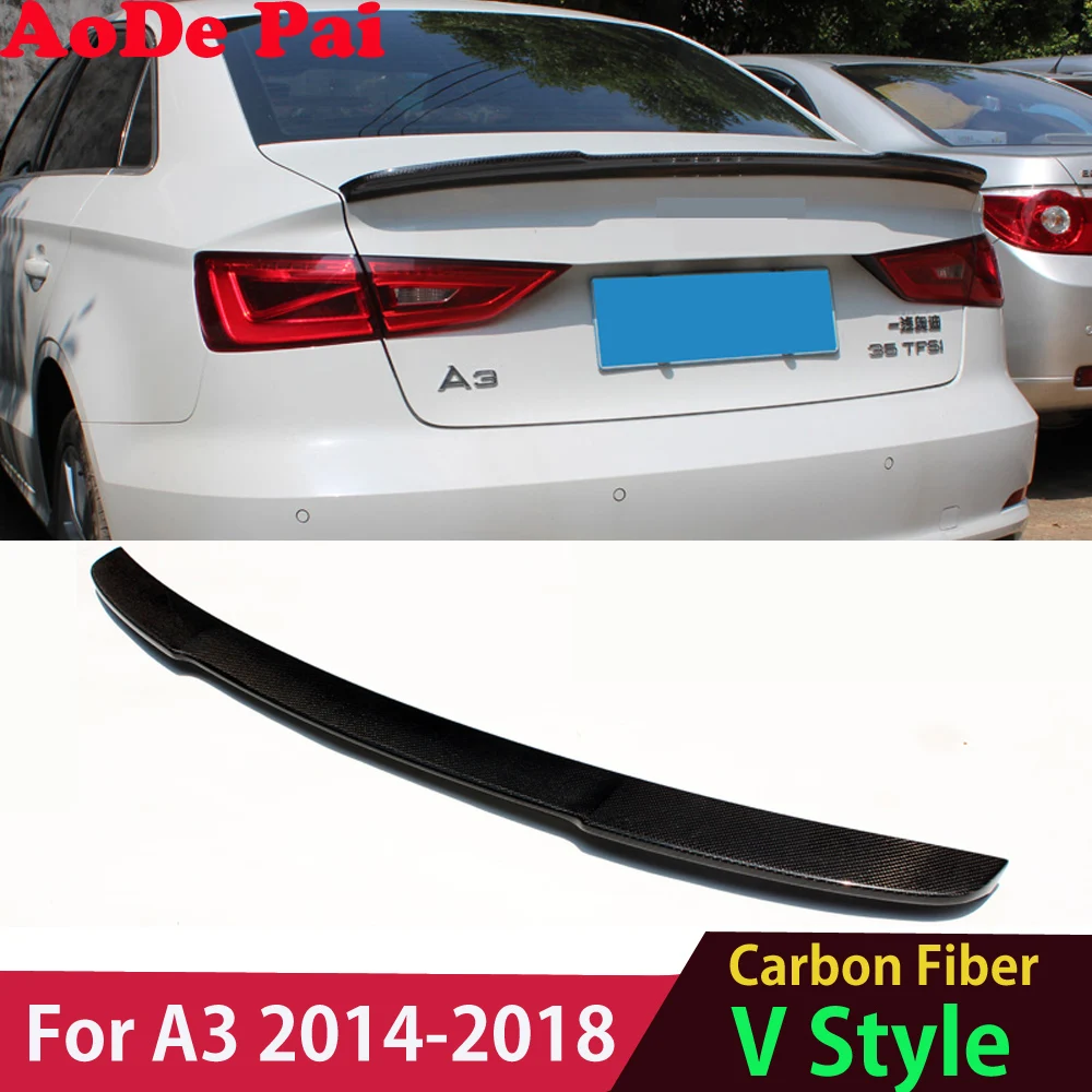 

Real Carbon Fiber Rear Boot Trunk Wings Spoiler for Audi A3 S3 RS3 8V 2014-2018 V Style Glossy Black