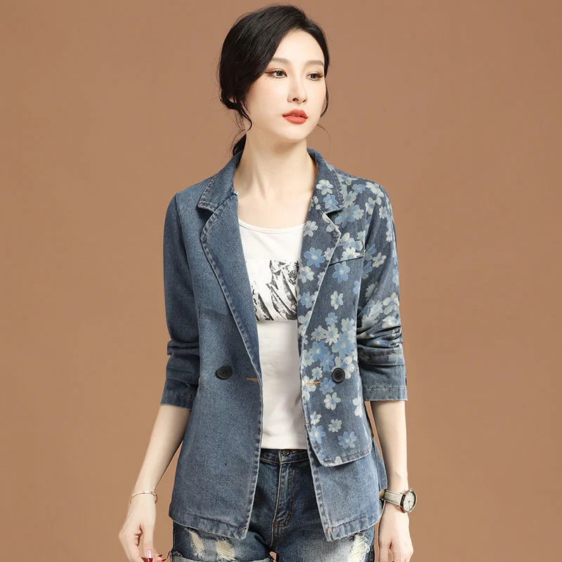 

Classic Style Patterned Denim Jacket Women's 2023 Early Spring New Korean Style Top Short Jacket Small Suit Baseball Uniform