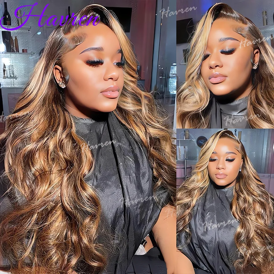 P427 Evidenziare Ombre Parrucche Anteriori Del Merletto 13x4 Parrucca Dell'onda Del Corpo 1b30 Nero Marrone 100% Capelli Umani 13x6 HD Frontale Del Merletto Parrucca Colorata Bionda