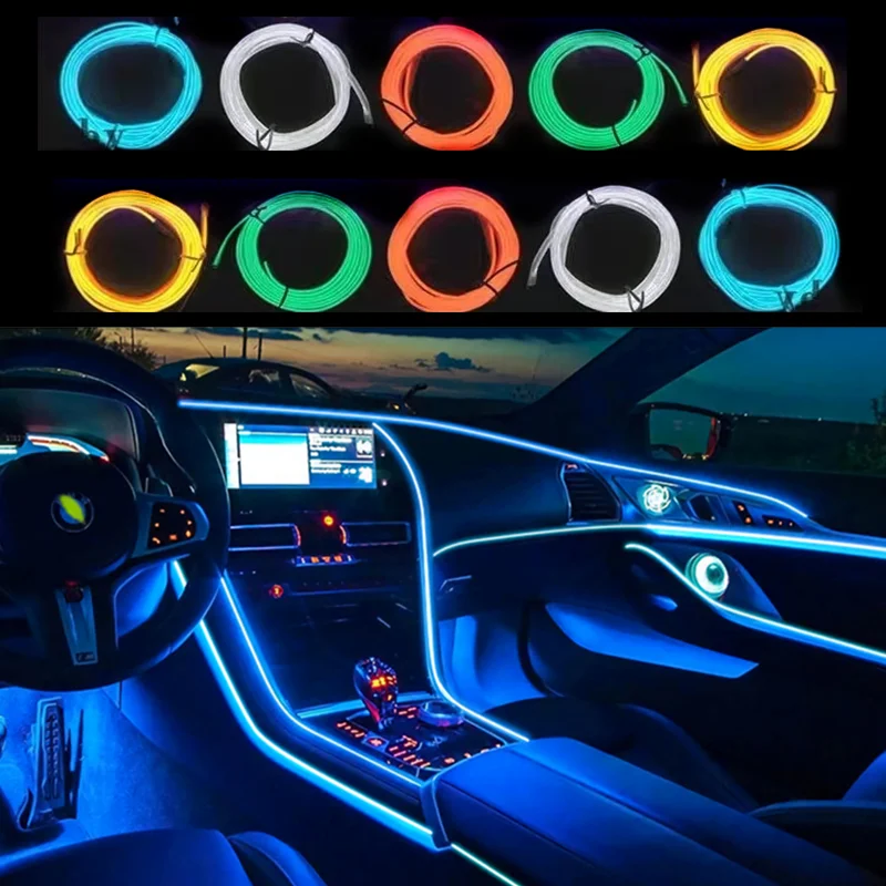 

1M/2M/3M/5M El Wire Neon Flexible Tubes Rope Light Car Ambient Interior Strip Lamp Waterproof Lights