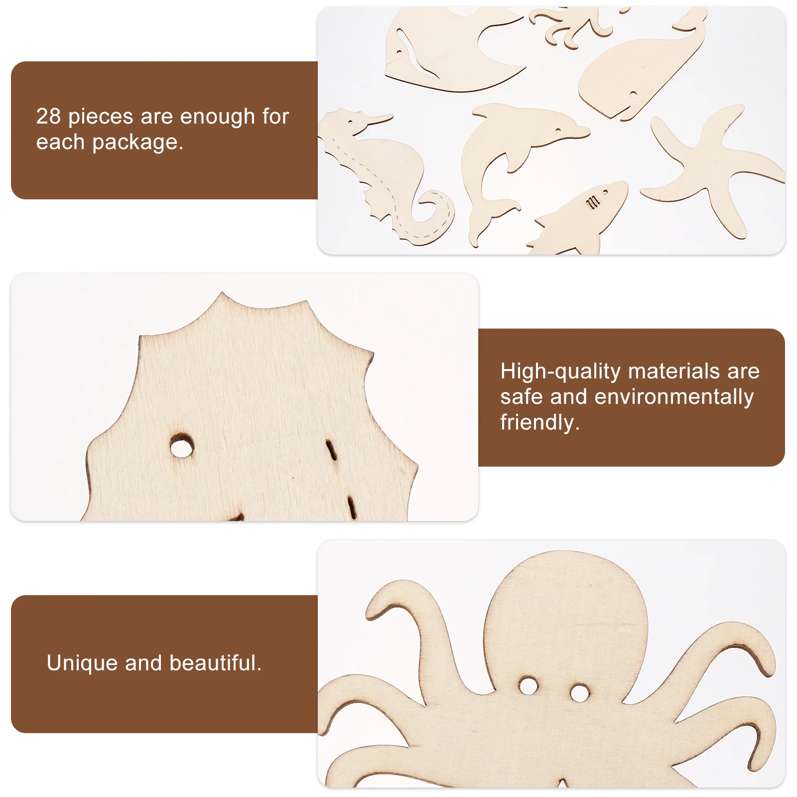 

28 Pcs Undersea Animal Wood Slices Ocean Toys Party Decorations Animals Figures Cutouts Product Crafts