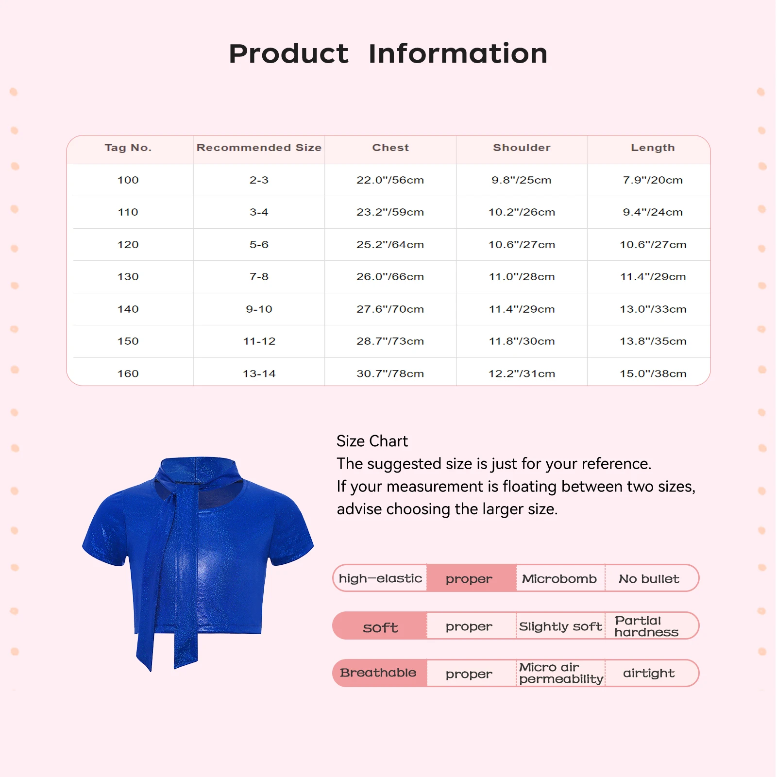 Girls Shirt Lace-up Collar Short Sleeves Metallic T-shirt Dance Crop Top for Cheerleading Jazz Dance Stage Performance Party
