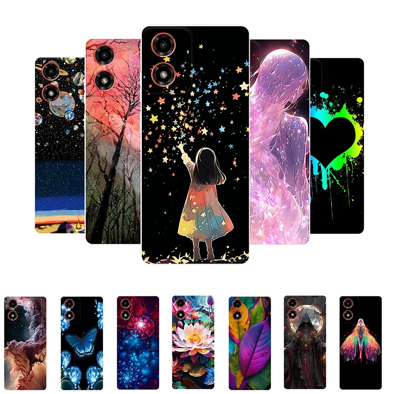 Funda para Motorola Moto E14 4G  Flores  Chica  Silicona Suave  Funda TPU Negra Para Motorola Moto E14 E 14 Carcasa Bumper