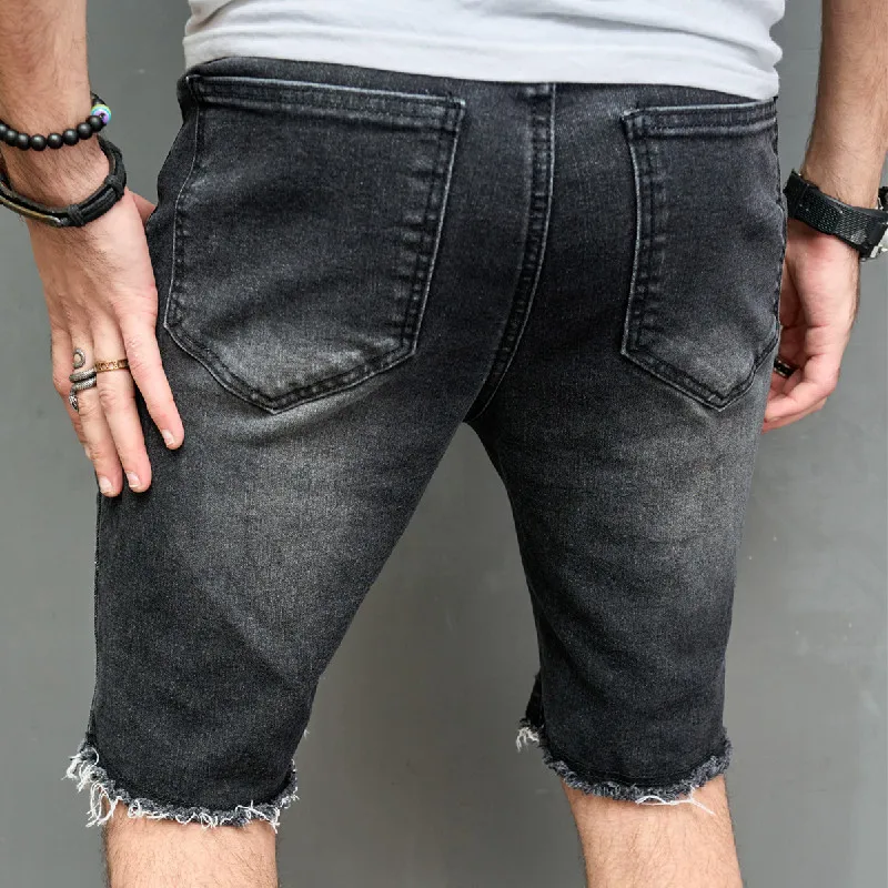 2023 neue Sommer Herren Jeans knielang lässig gebrochene Löcher Streetwear trend ige Mittel hose Bettler Shorts männlich