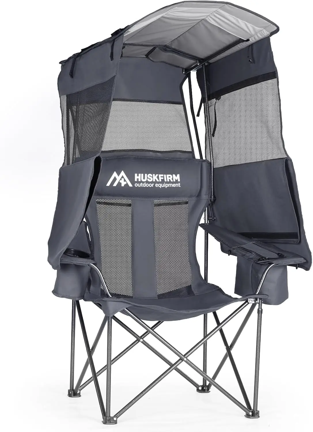 

Складное пляжное кресло с защитой от солнца UPF 50+, подставкой для стакана, боковым карманом, портативное, для взрослых, выдерживает до 150 кг - серое