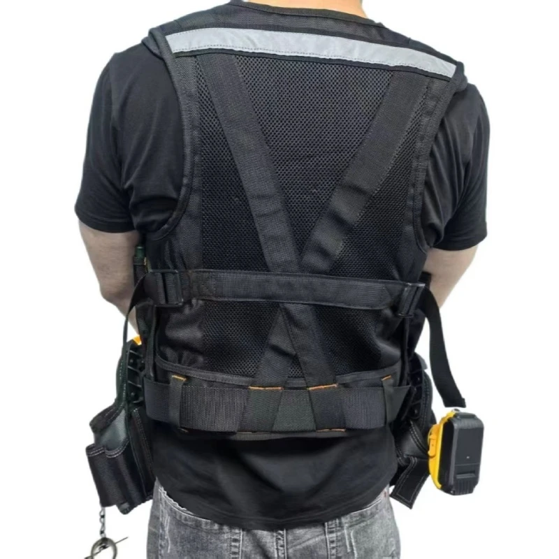 TOOLSTACK Robuste Arbeitsweste mit Mehreren Taschen, Langlebige Atmungsaktive Bauweste, Verstellbare Multifunktionale Elektrikerweste – Detail 4