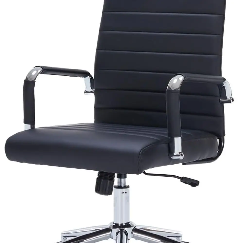 

Modern High Back Office Desk Chair, PU Leather Ribbed Ergonomic Executive Conference Chair, Adjustable Swivel Task Chair with Ar