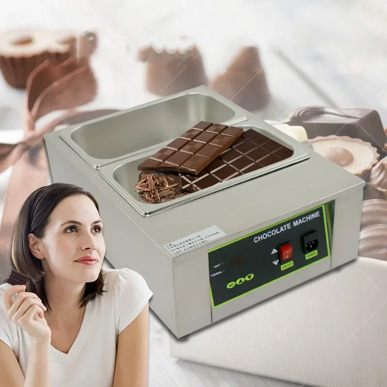 2-Tanks Commercial Chocolate Melting Machine,Electric Chocolate Melter Warmer for Chocolate/Milk/Coffee/Soup Melting pot furnace