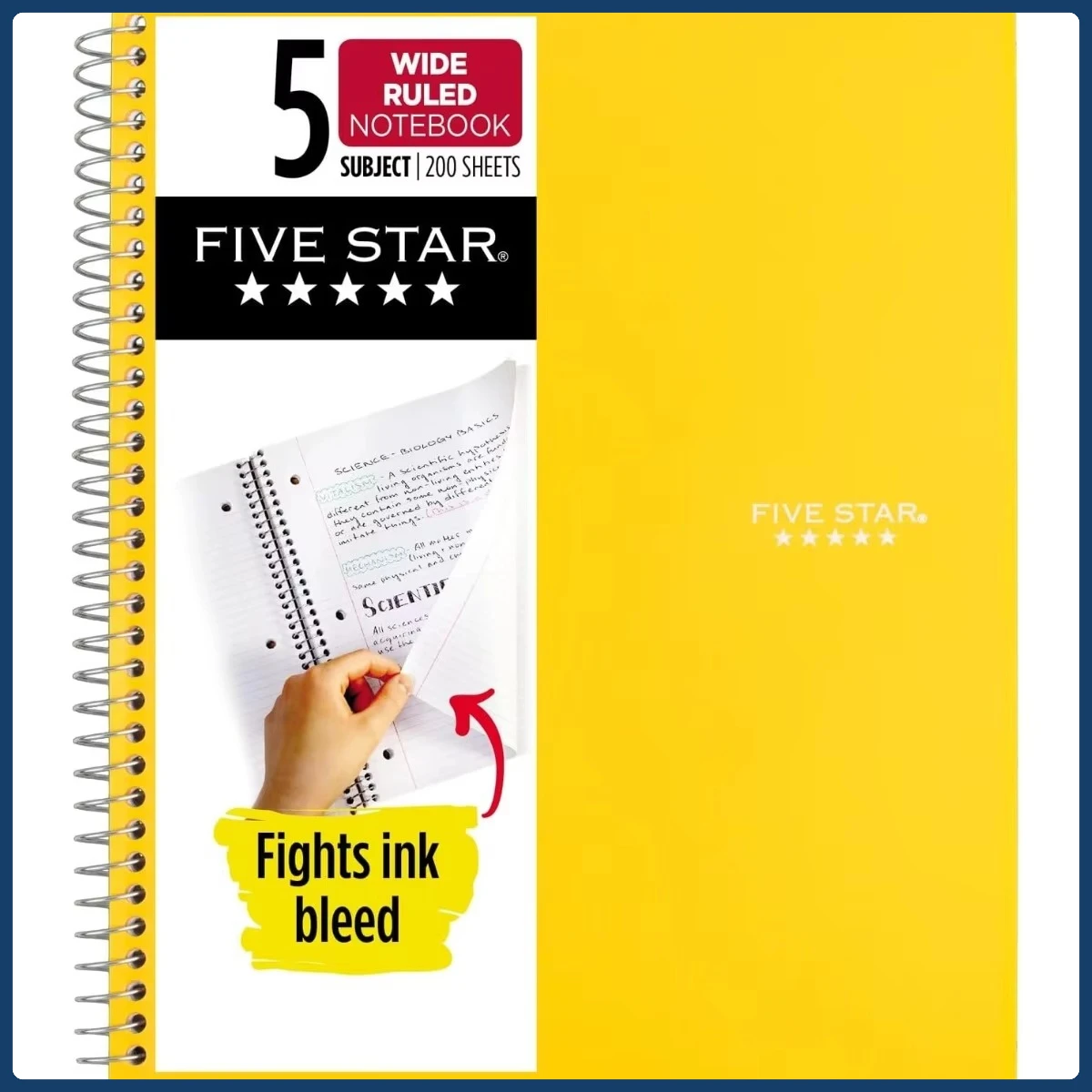 5 Subject Spiral Notebook, Wide Ruled 8x10.5 Inch, 200 Pages Anti-Bleed Paper, Perfect for High School & College Students