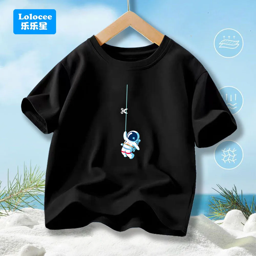 Summer Kids Cotton Cool Funny Astronaut Print Tshirt Casual Loose Crew-neck Boys' T-shirt Hip Hop Short Sleeve Tee YHYSZ1