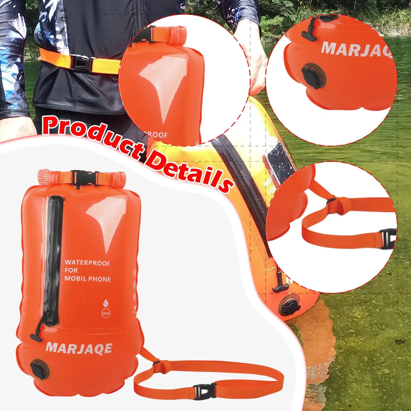 

Swim Buoy Orange Inflatable Pool Accessory Floating Dry Bag Waterproof Swimming Float for Outdoor Water Activities