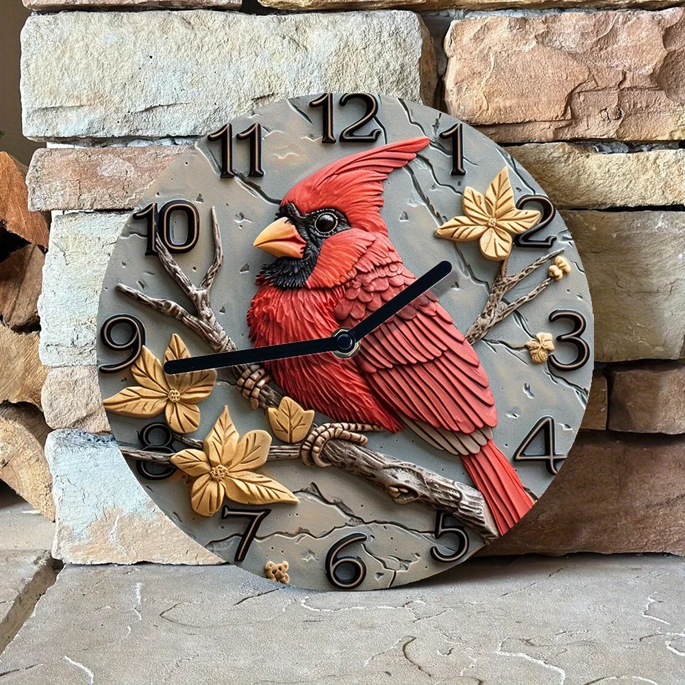 DIY Silent Wall Clock Kit with Cardinal Red Bird Design –Art Set with 3 Hand Movements for Bedroom Decor & Independence Day