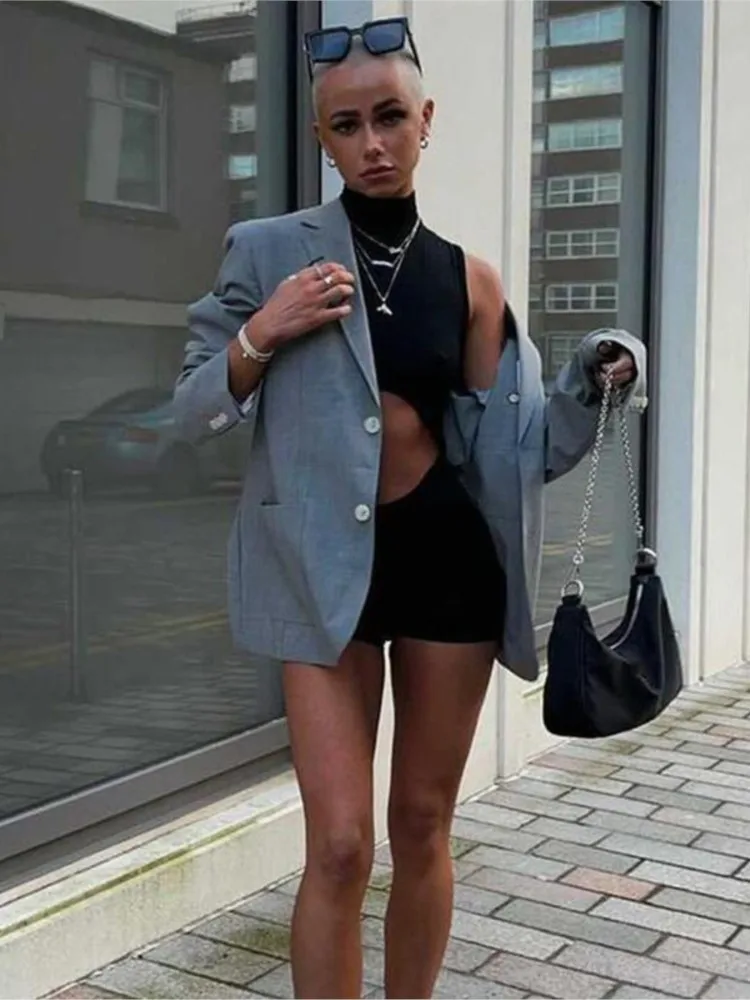 Streetwear czarny Romper kobieta bez rękawów z wycięciami body spodenki damskie kombinezon letni kombinezony Bodycon dla kobiet