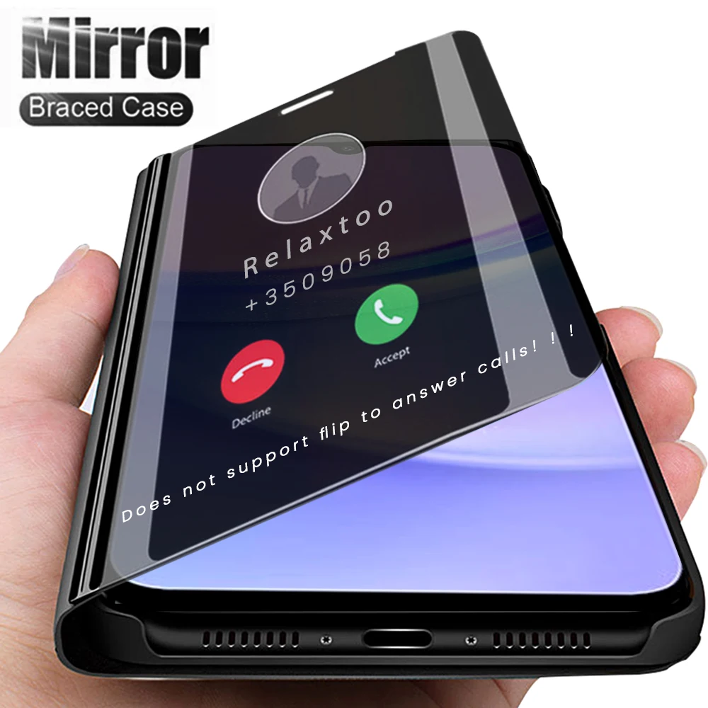 Smart View Mirror Leather Flip Case For Samsung Galaxy A15 4G 5G Magnetic Stand Coque SamsungA15 Samung A 05 s 15 25 35 55 2024