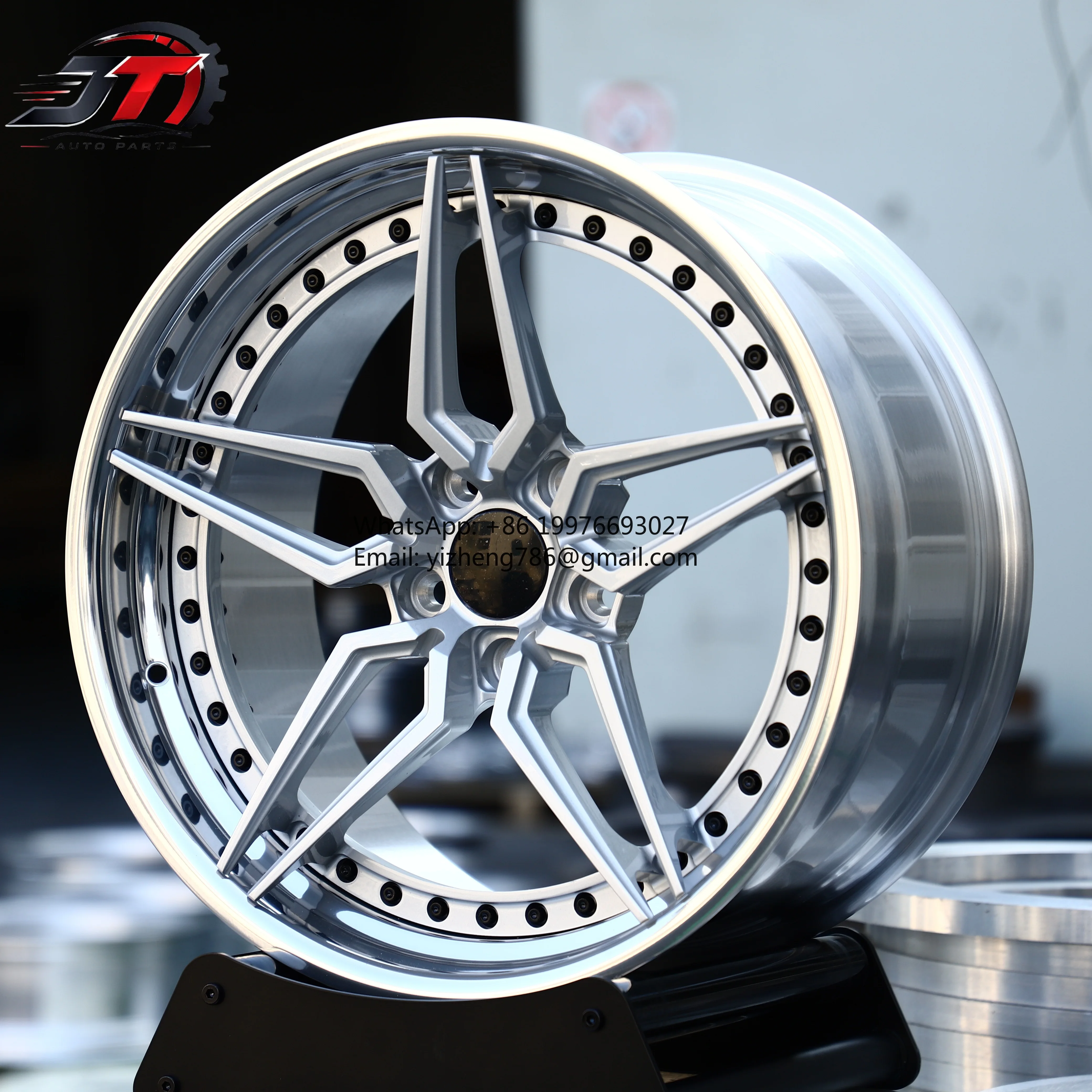 JT 18 19 20 21 Inch 5X112 2-piece Blade Y-spokes 5 Spoke Matte Silver Face Polished Edge Forged Wheels For 718 For Mustang For G