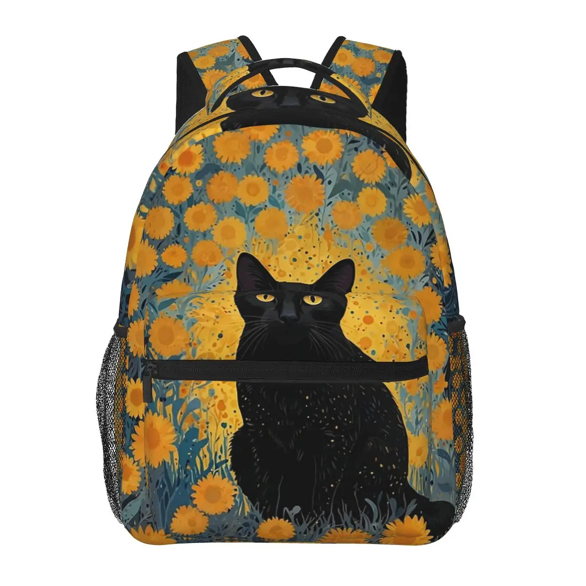 

Sunflowers Surround Black Cat Student Backpack School Bag Hiking Travel Daypack for Men Women Fashion Bookbag Shoulder Bags