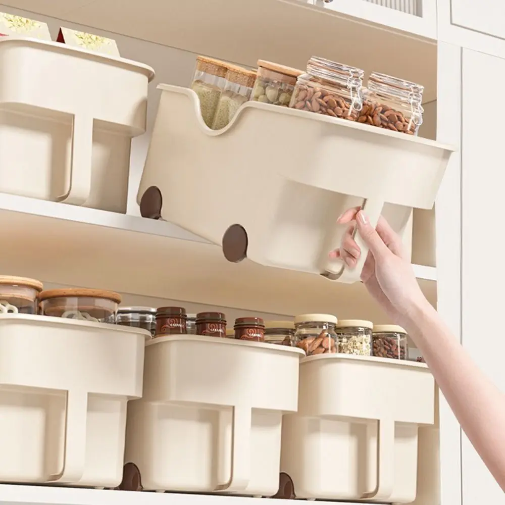 Plastic Sundries Storage Case Large Capacity Save Space Seasoning Container with Wheels Reusable Cabinet Storage Box Kitchen