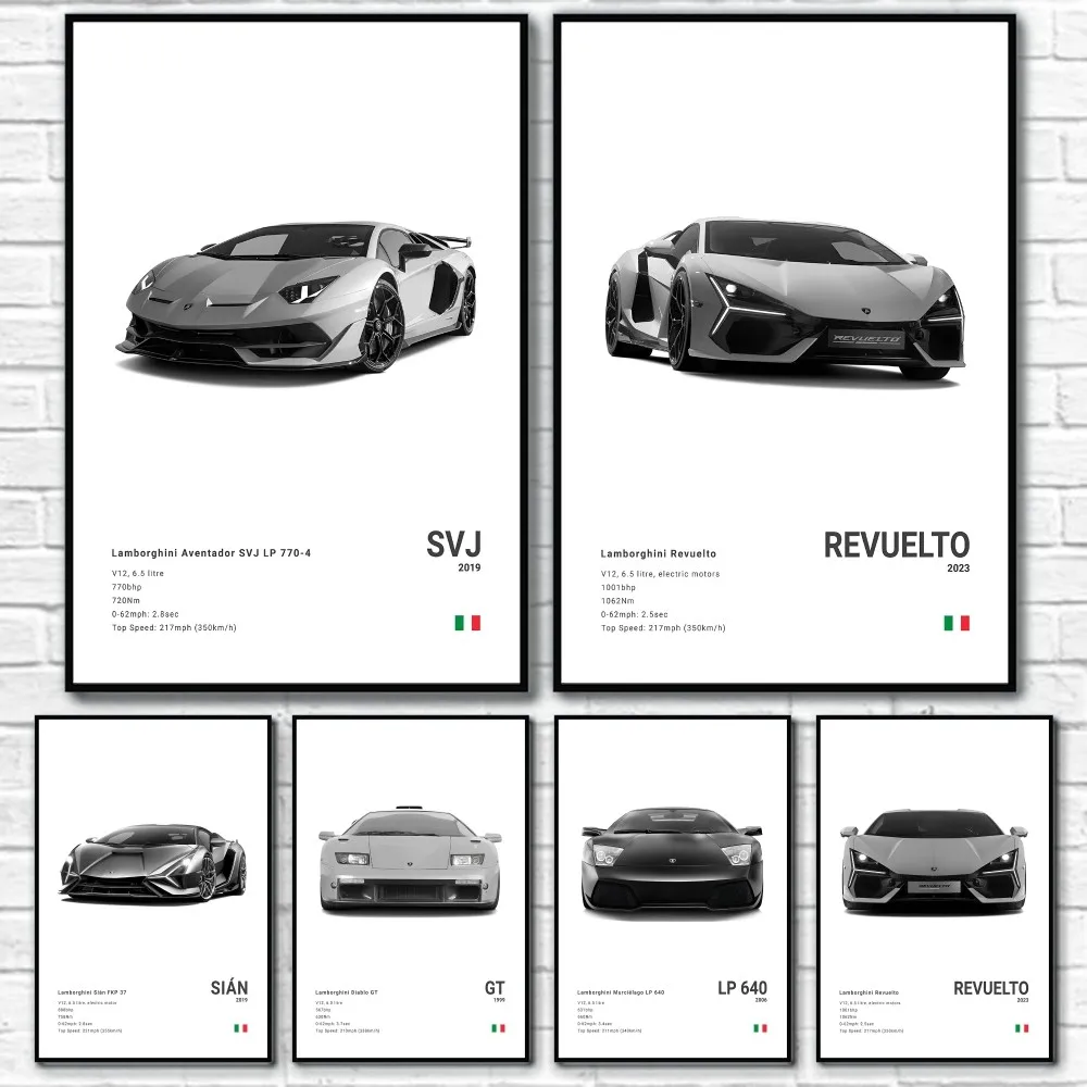 L-Lamborghini Aventador COUNTACH SESTO SVJ Poster Sticky Wall Art Printing Waterproof Home Living Bed Room Bar Aesthetic Decor