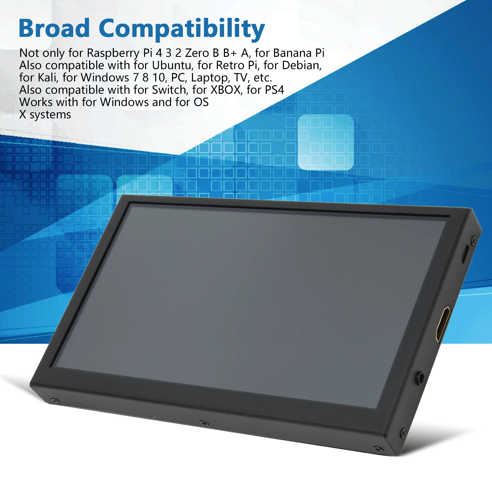 7 Inch Monitor IPS Touch Second Screen HD Multimedia Interface Portable Mini LCD Display With Dual Speakers Sound Jacks