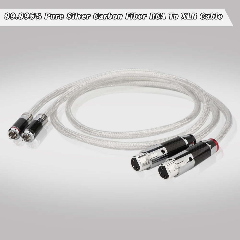 

pair 99.998% Pure Silver Carbon Fiber RCA To XLR Cable HiFi Audio Interconnect Solid PSS Pure Silver Core Silver-Plated Plug