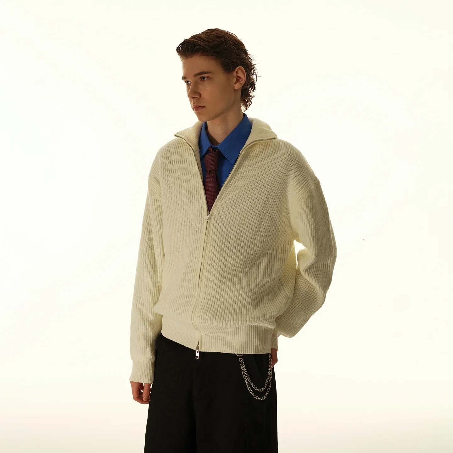 

Осень-зима 202, новый модный мужской однотонный отложной воротник с длинным рукавом, повседневный модный вязаный свитер, пальто, мужская одежда