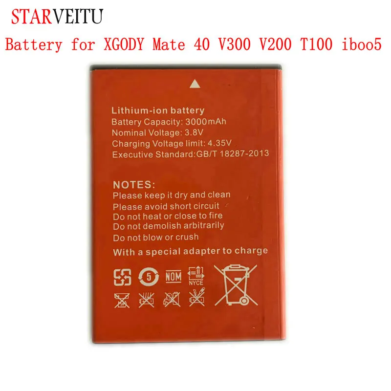 Battery for XGODY Mate 40 V300 Iboo5 V200 T100 Li-ion Batterie Smartphone Accessories