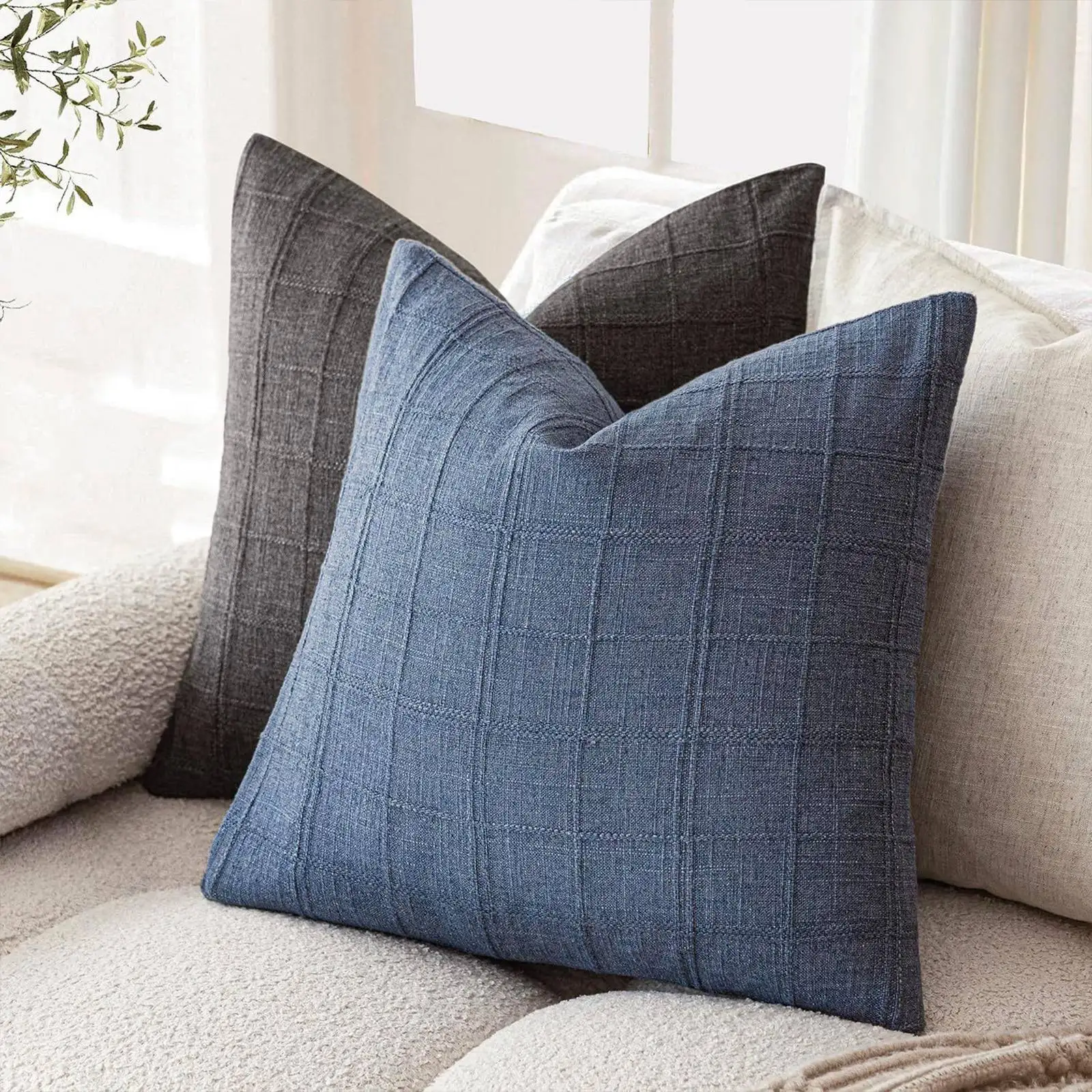 Solid Color Pillow Cover Cotton Linen Sofa Waist Pillowcase Living Room Bed Chair Home Decor Without Core Washable Cushion Cover