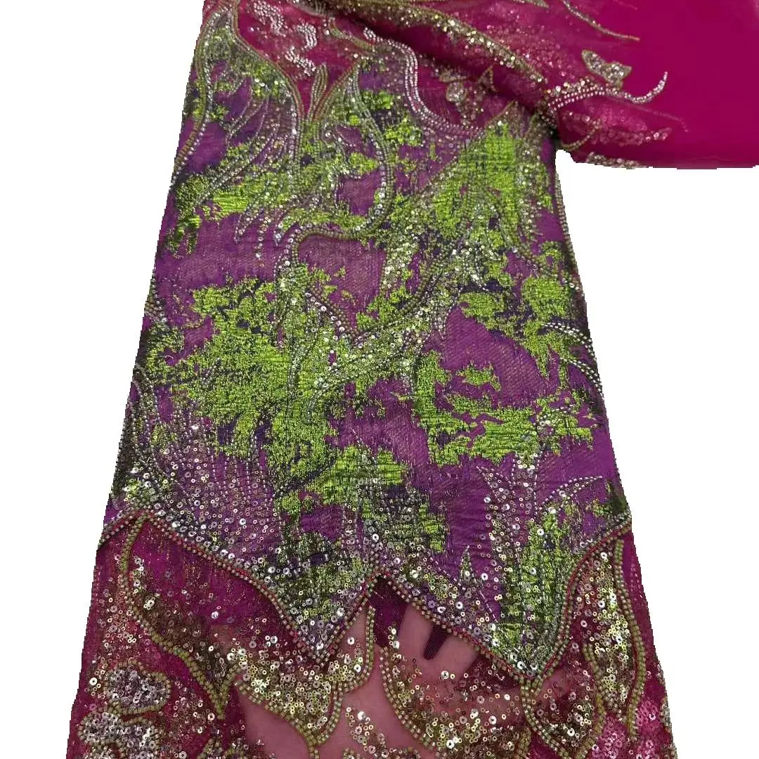 

Colorful New Arrival Beaded African Net Lace Fabric Tulle Material Nigerian French Design for Women Party or Birthday Dress