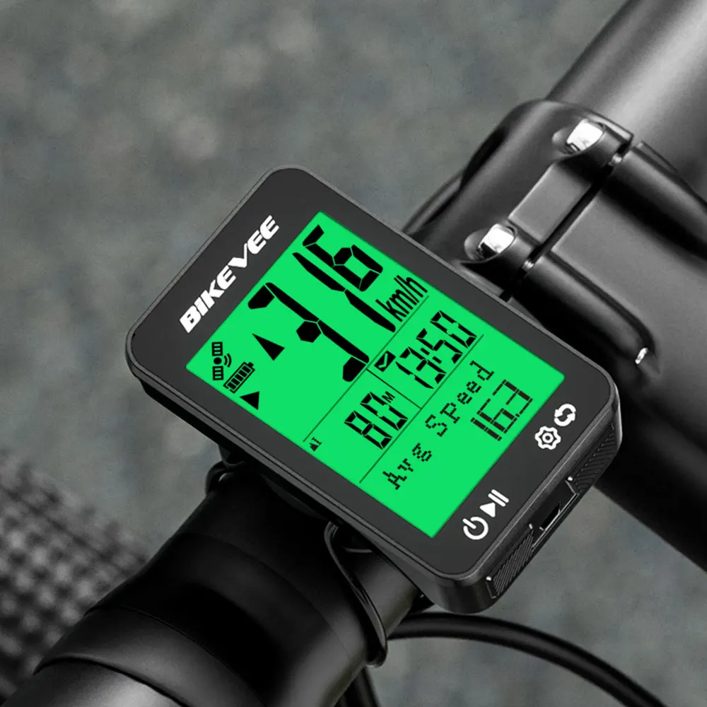 Bikevee Outdoor Bike Riding Speedometer GPS Wireless Cycling Computer Newest 2.4 LCD Display Bicycle Odometer MPH KM/H Multi-lingual Waterproof Rechargeable Bicycle Accessories Tracker with Auto Start/Stop/Backlight