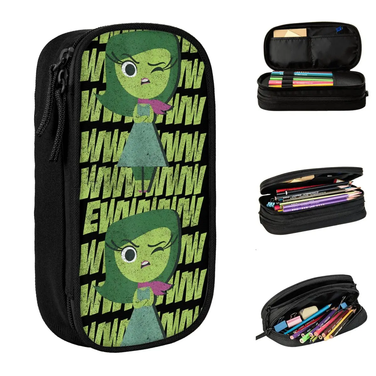 Inside Out Disgust Ewww Retro Text Stack Pencil Case Pencilcases Pen Holder for Student Large Bag Office Cosmetic Stationery