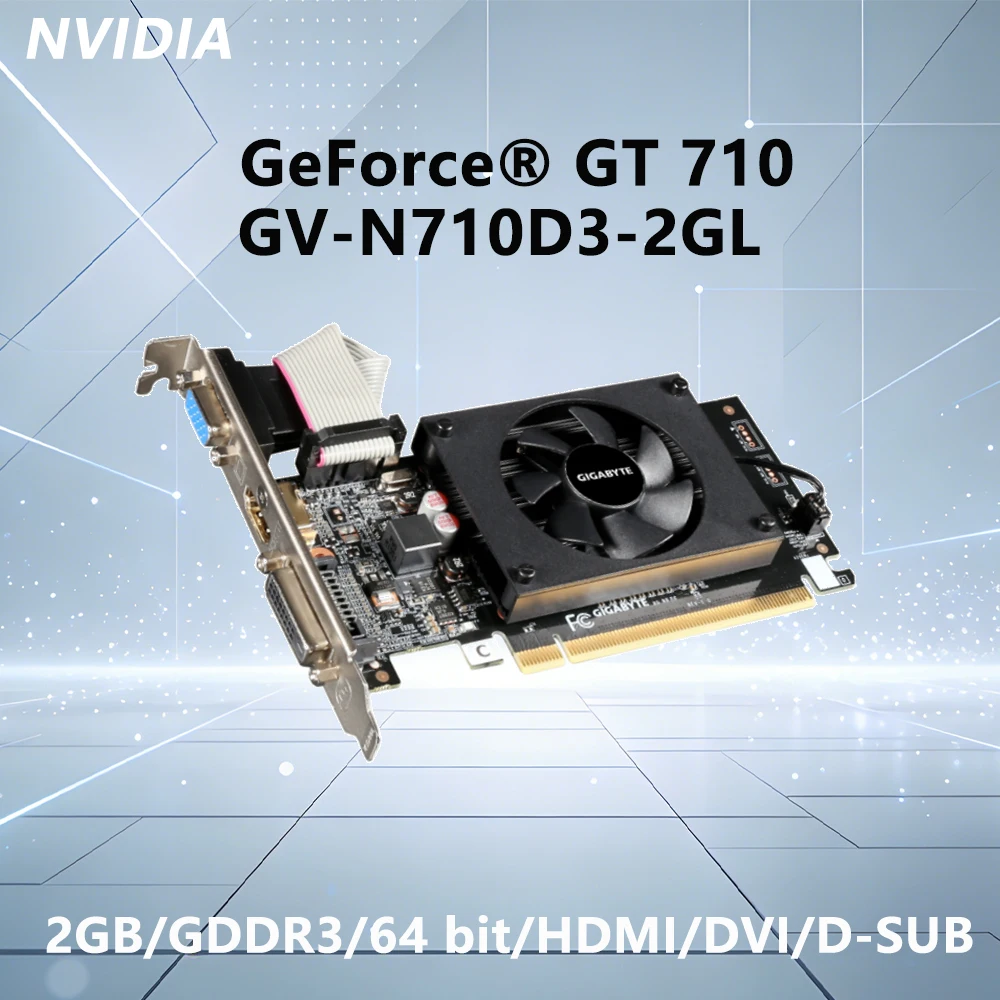 

Видеокарта GIGABYTE GeForce GT 710 2GB GDDR3 GV N710D3 2GL с поддержкой PCI-E 2.0, HDMI, DVI, D-SUB, низкопрофильный кронштейн, 954 МГц, для настольных ПК