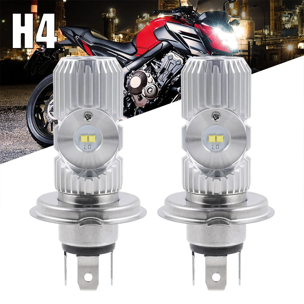 BEVINSEE 2 Stück H4 LED-Motorrad-Scheinwerferlampen, Hi-Lo-Beam, Halogengröße, einfache Installation, Plug-and-Play, 6000 K, Weiß, 12 V