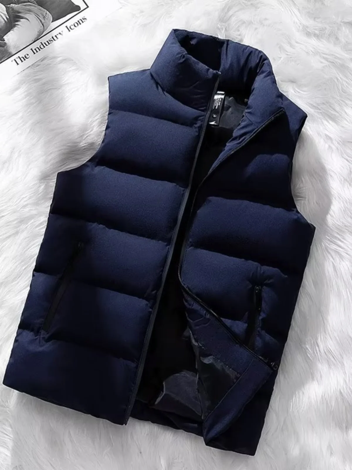 سترة رجالية مبطنة بالقطن للخريف والشتاء، جاكيت خارجي بياقة عالية، معطف شبابي أنيق مع زخارف وسحاب #3