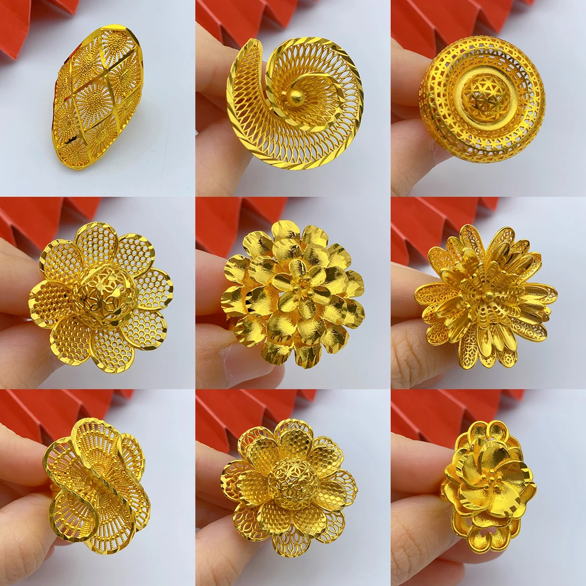 XUHUANG Afrikanischer Schmuck, 24 Karat Gold, große Damenringe, Dubai, Äthiopien, luxuriöser großer Ring, geeignet für Hochzeits- und Partygeschenke