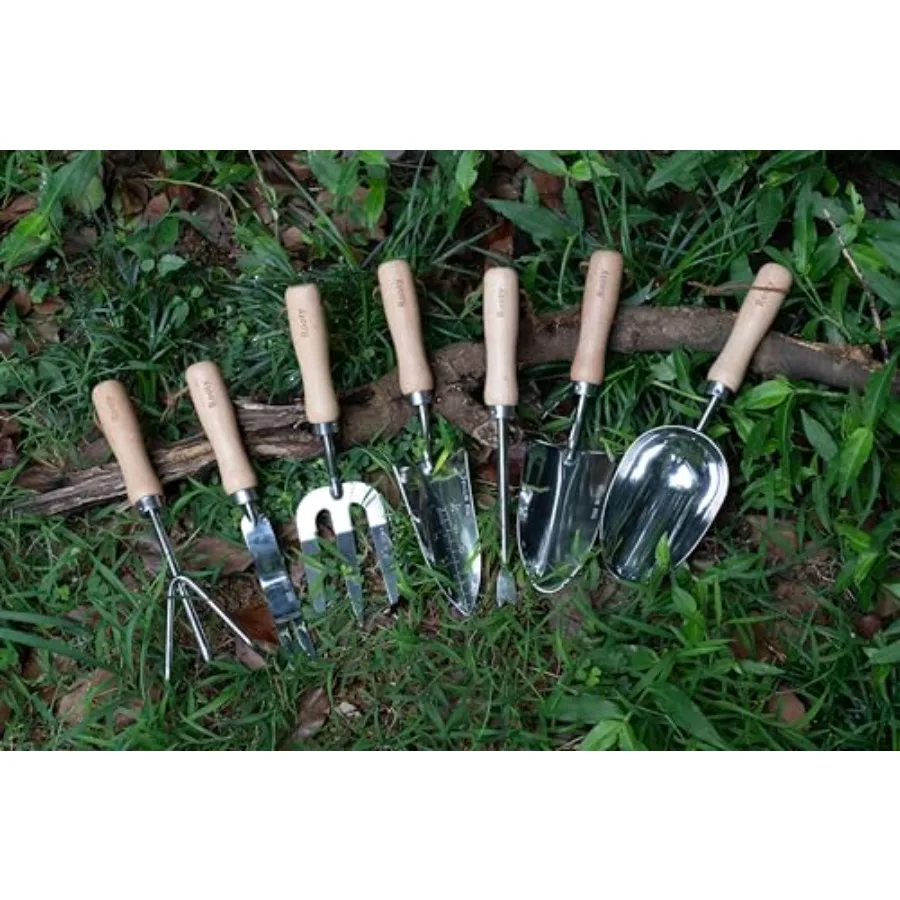 

Garden Tool Set of 7 Pieces Stainless Steel Heavy Duty Gardening Kit Easy for Garden Cultivating Soil Loosening Transplanting D