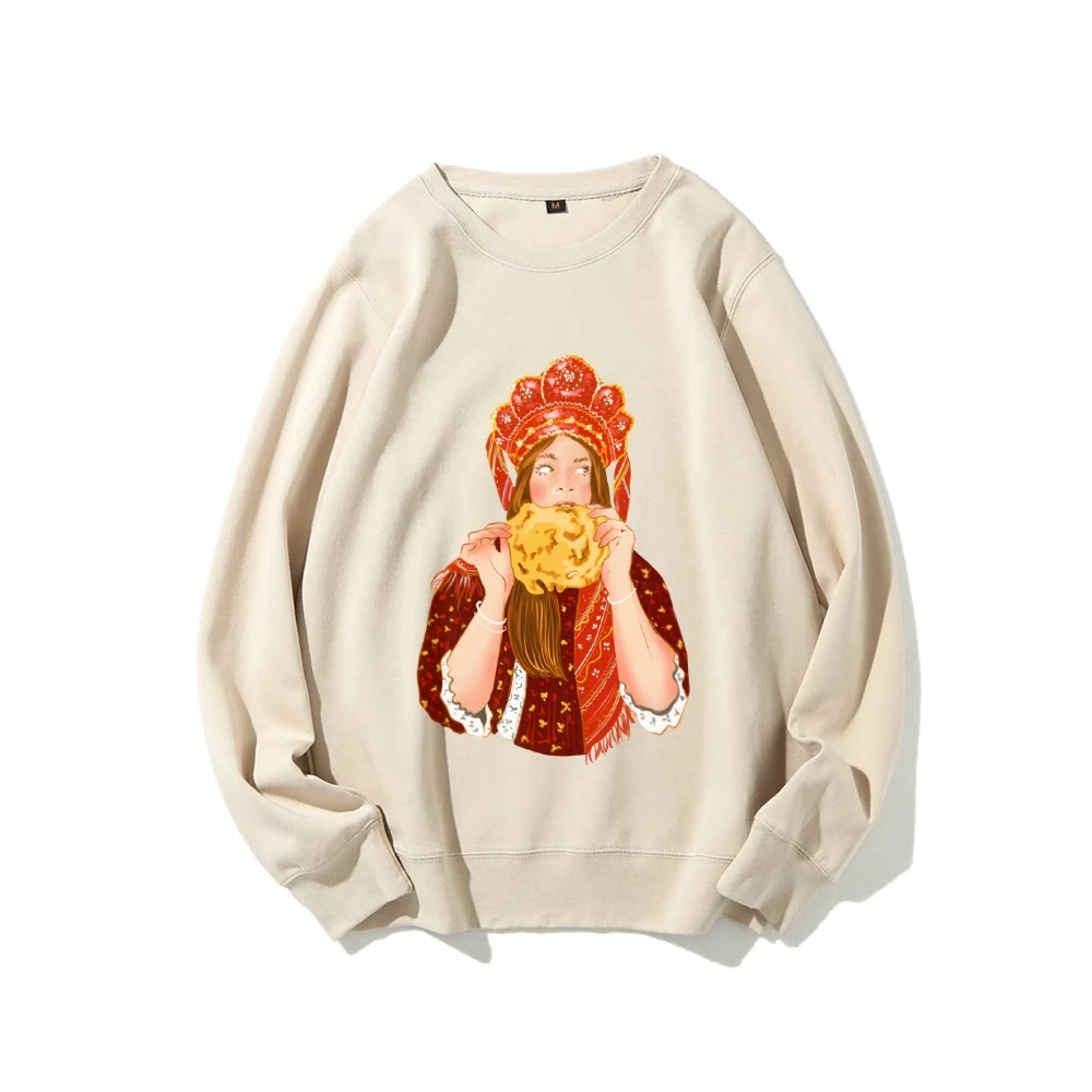 Moletom menina pão aconchegante folk gráfico casual wear y2k na moda macio oversize roupas design quente vibe estilo artístico moletom