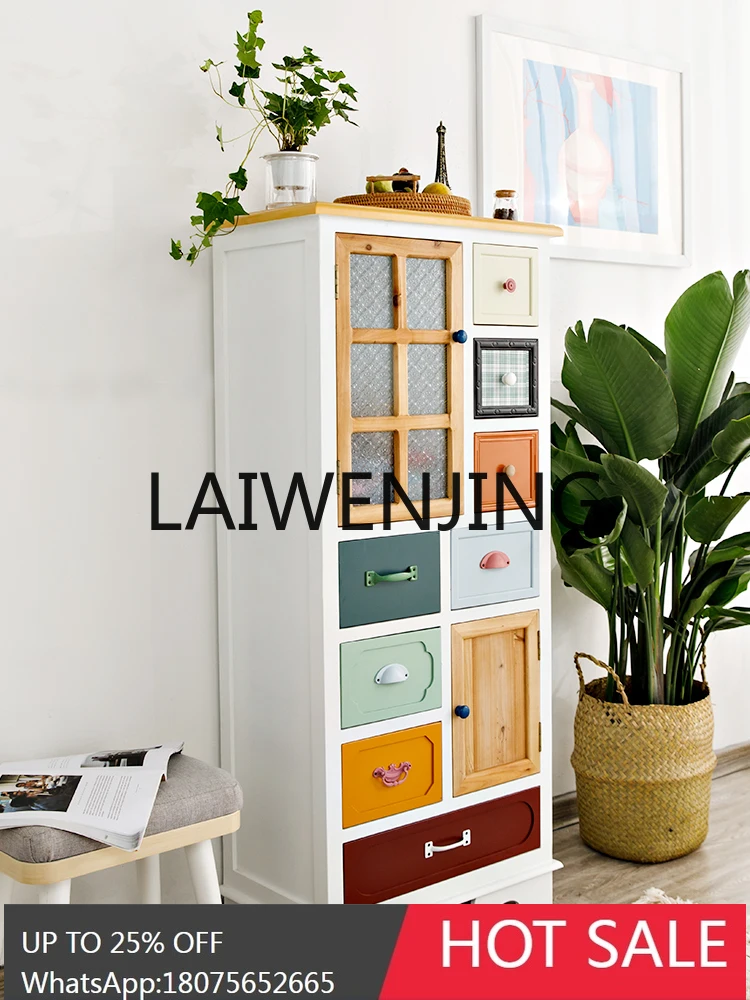 American-Style Solid Wood Dining Side Wine Cabinet Nordic Living Room Mediterranean Modern Minimalist Book Storage High Cabinet