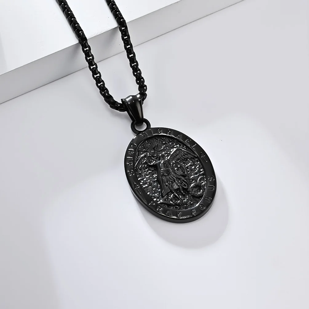 قلادة سانت مايكل مطلية بالذهب من الفولاذ المقاوم للصدأ مجوهرات دينية للرجال والنساء قلادة القديسين #4