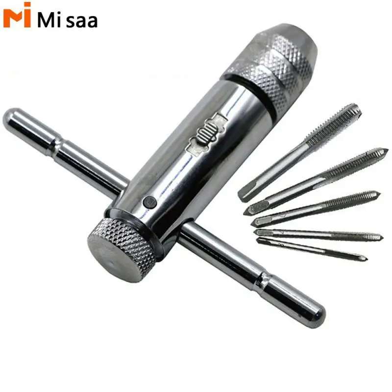 T-shaped Tap Steel Bit Adjustable Hand Tapping Tools Ratchet Tap Holder Wrench Hand Tools T-handle Ratcheting Tap Wrenches Tool