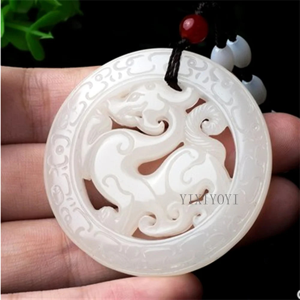 قلادة منحوتة من حجر اليشم الأخضر الطبيعي ، قلادة ثروة كيلين جوفاء صينية ، تميمة عصرية مزدوجة الجانب ، مجوهرات حفلات محظوظة