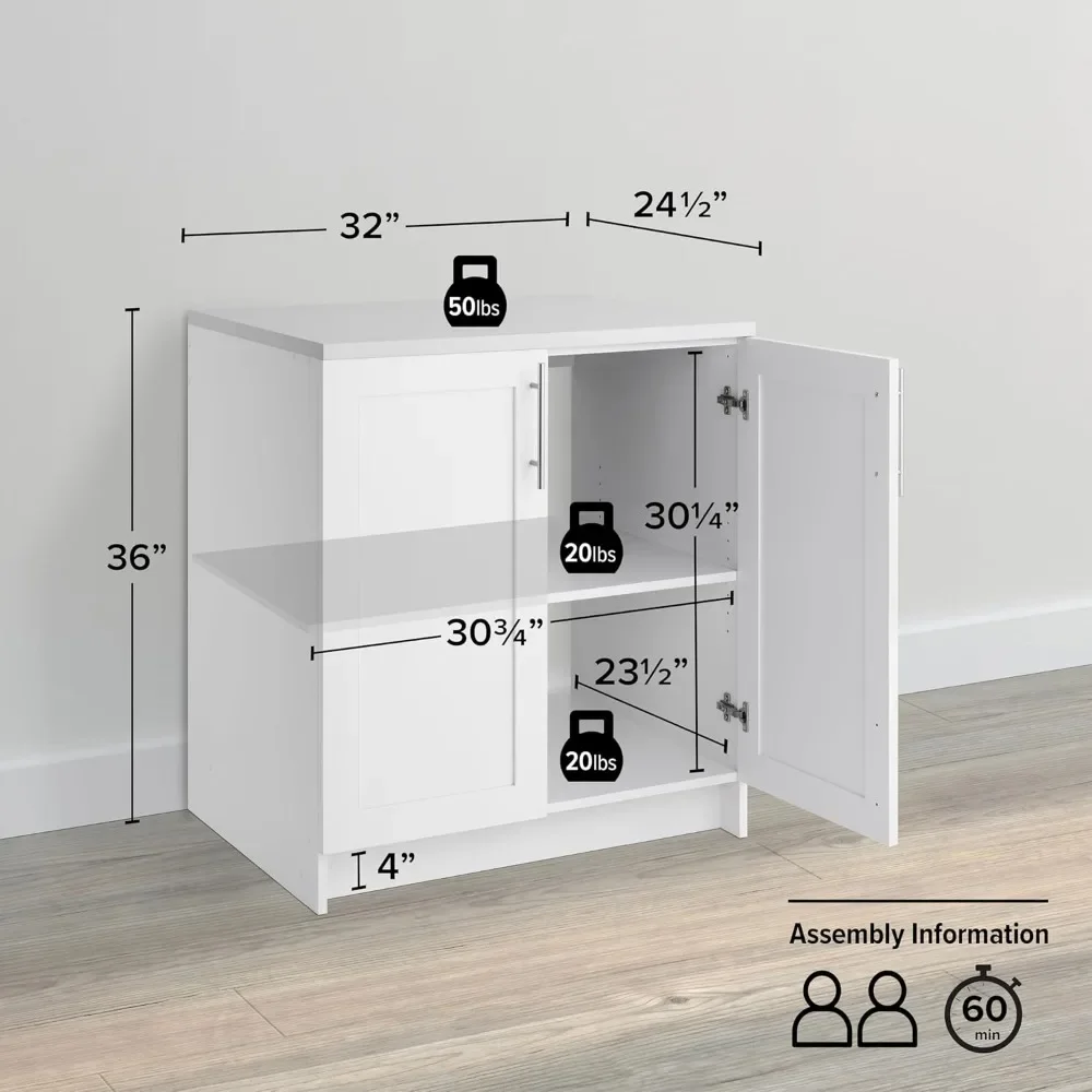 Elite Panel Doors, White Storage, Base, Bathroom Cabinet with 1 Adjustable Shelf, 24.5