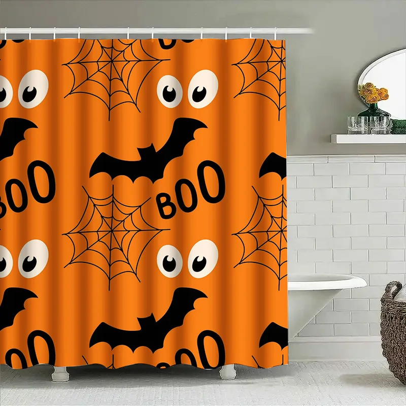 

Tuniu Halloween Bat Shower Curtain Cute Scary Funny Orange Black Toddler Kids Baby Bathroom Decor