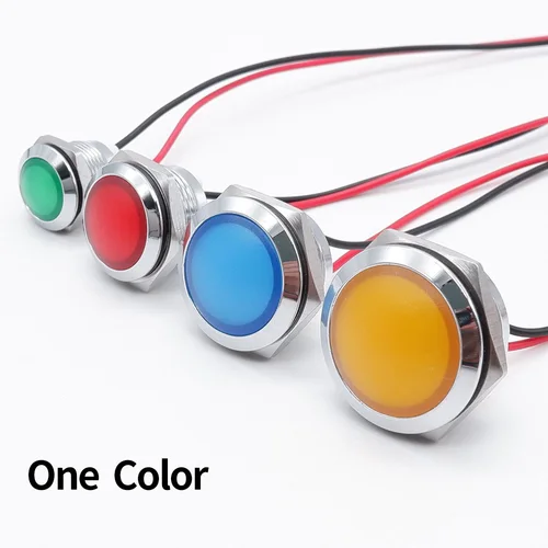 Imagen 2 del producto 5 uds luz indicadora de LED de Metal 12 16 19 22mm lámpara de señal de advertencia piloto con cable dos tres colores rojo azul verde 5V 12V 24V 220V