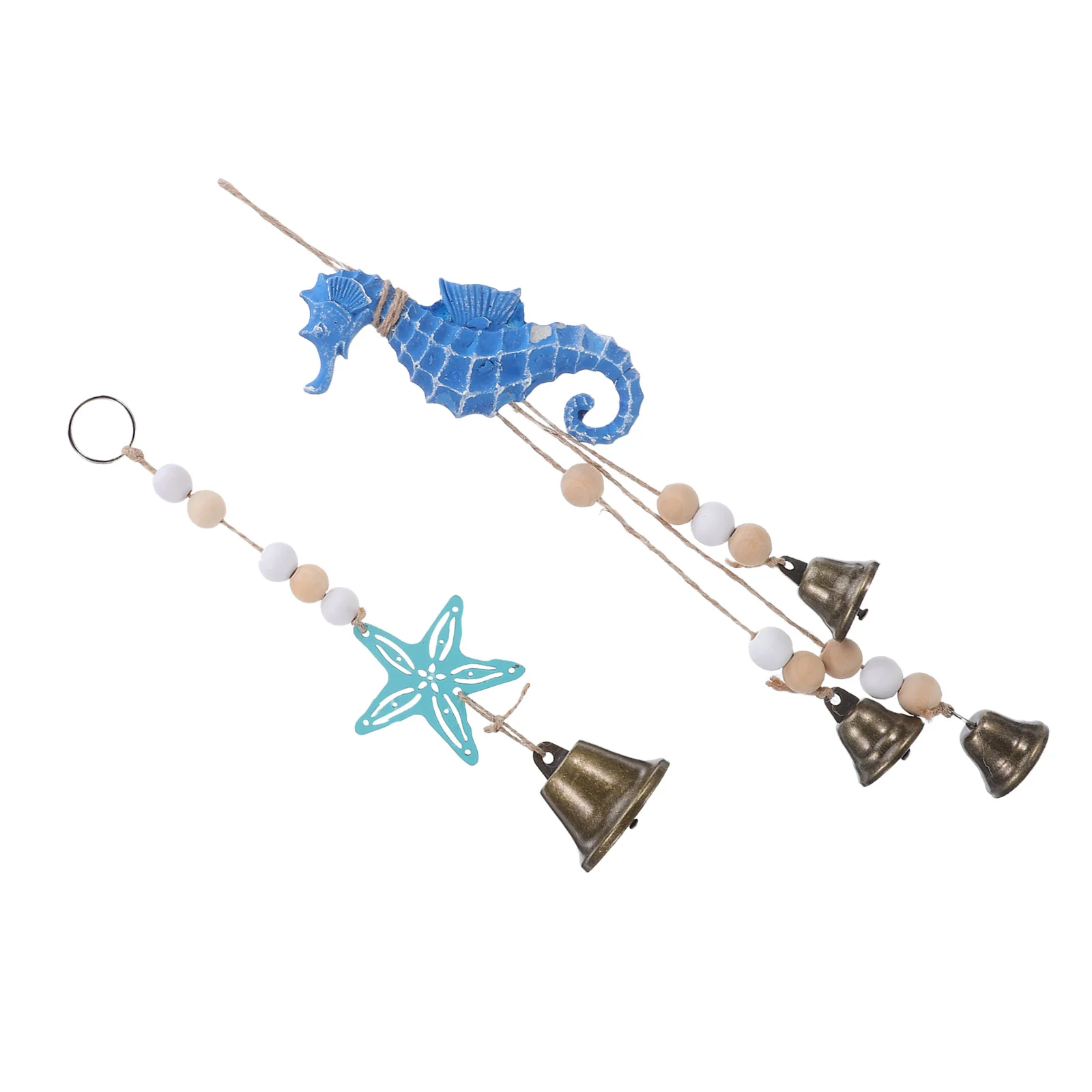 

2Pcs Wooden Seahorse Sea Star Wind Chime Outdoor Beach Decor Nautical Hanging Ornament Nautical Wind Chimes Beach Wall Decor